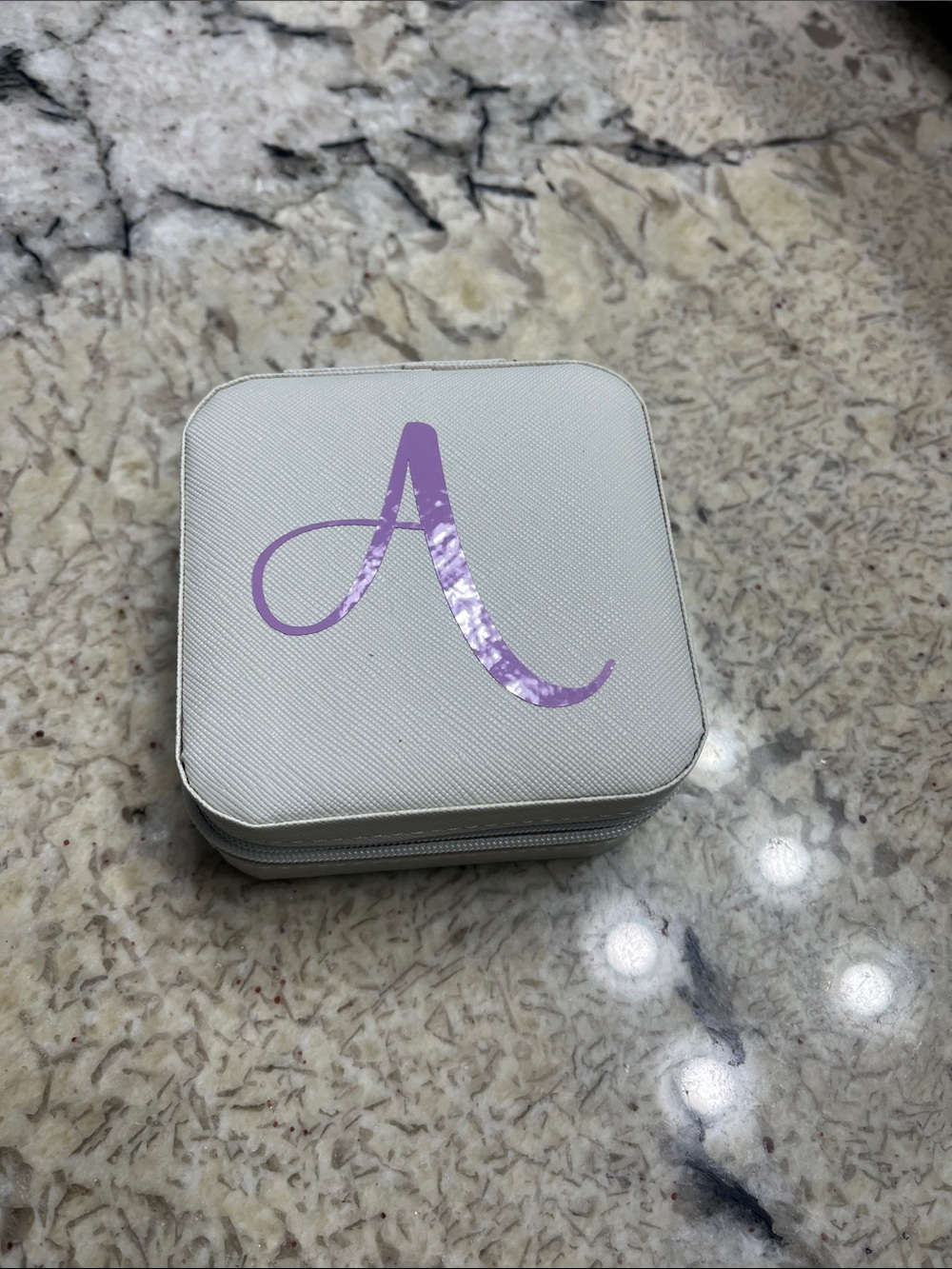 White Jewelry Holder Case with Purple Monogram A